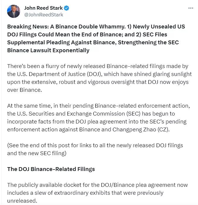 Binance DOJ iesniegtie dokumenti - atklātas regulatīvās problēmas